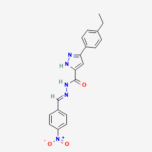 molecular formula C19H17N5O3 B2731669 3-(4-ethylphenyl)-N'-[(E)-(4-nitrophenyl)methylidene]-1H-pyrazole-5-carbohydrazide CAS No. 402509-39-1