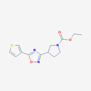 molecular formula C13H15N3O3S B2731676 Ethyl 3-(5-(thiophen-3-yl)-1,2,4-oxadiazol-3-yl)pyrrolidine-1-carboxylate CAS No. 2034320-71-1