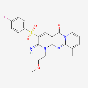 molecular formula C21H19FN4O4S B2731679 3-((4-氟苯基)磺酰)-2-亚氨基-1-(2-甲氧基乙基)-10-甲基-1H-二嘧啶并[1,2-a:2',3'-d]嘧啶-5(2H)-酮 CAS No. 849918-80-5