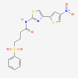 molecular formula C17H15N3O5S3 B2731680 N-(4-(4-nitrothiophen-2-yl)thiazol-2-yl)-4-(phenylsulfonyl)butanamide CAS No. 941966-85-4