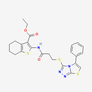 molecular formula C24H24N4O3S3 B2731681 Ethyl 2-(3-((5-phenylthiazolo[2,3-c][1,2,4]triazol-3-yl)thio)propanamido)-4,5,6,7-tetrahydrobenzo[b]thiophene-3-carboxylate CAS No. 671199-84-1