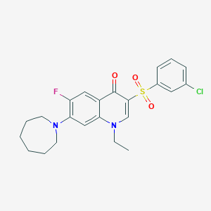 molecular formula C23H24ClFN2O3S B2731683 7-azepan-1-yl-3-[(3-chlorophenyl)sulfonyl]-1-ethyl-6-fluoroquinolin-4(1H)-one CAS No. 892757-62-9