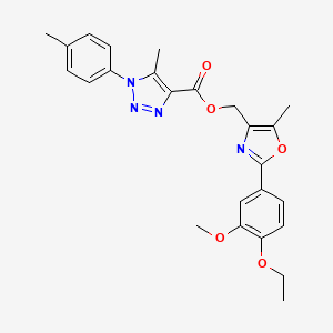 molecular formula C25H26N4O5 B2731686 [2-(4-ethoxy-3-methoxyphenyl)-5-methyl-1,3-oxazol-4-yl]methyl 5-methyl-1-(4-methylphenyl)-1H-1,2,3-triazole-4-carboxylate CAS No. 946214-74-0