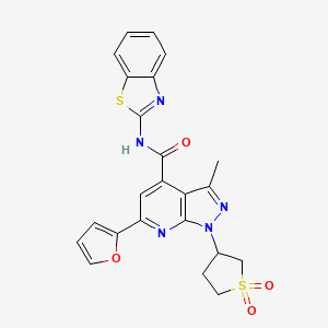 molecular formula C23H19N5O4S2 B2731687 N-(benzo[d]thiazol-2-yl)-1-(1,1-dioxidotetrahydrothiophen-3-yl)-6-(furan-2-yl)-3-methyl-1H-pyrazolo[3,4-b]pyridine-4-carboxamide CAS No. 1021263-09-1