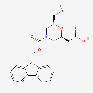 molecular formula C22H23NO6 B2731735 2-[(2S,6S)-4-(9H-Fluoren-9-ylmethoxycarbonyl)-6-(hydroxymethyl)morpholin-2-yl]acetic acid CAS No. 2138227-58-2