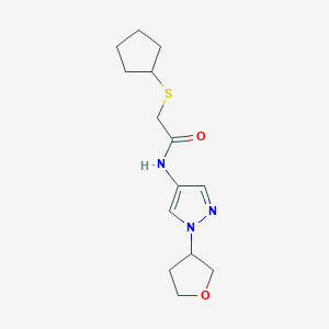 molecular formula C14H21N3O2S B2731770 2-(环戊基硫醚基)-N-(1-(四氢呋喃-3-基)-1H-吡唑-4-基)乙酰胺 CAS No. 1797350-71-0