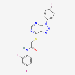 molecular formula C18H11F3N6OS B2731794 N-(2,4-二氟苯基)-2-((3-(4-氟苯基)-3H-[1,2,3]三唑并[4,5-d]嘧啶-7-基)硫基)乙酰胺 CAS No. 863460-02-0