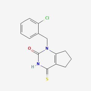 molecular formula C14H13ClN2OS B2731823 1-(2-chlorobenzyl)-4-thioxo-3,4,6,7-tetrahydro-1H-cyclopenta[d]pyrimidin-2(5H)-one CAS No. 920411-15-0