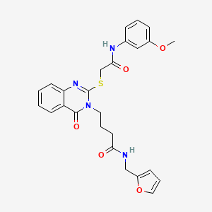 molecular formula C26H26N4O5S B2731837 N-(呋喃-2-基甲基)-4-[2-[2-(3-甲氧基苯胺基)-2-氧代乙基]硫代-4-氧代喹唑啉-3-基]丁酰胺 CAS No. 451465-28-4