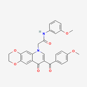 molecular formula C28H24N2O7 B2731863 2-[8-(4-methoxybenzoyl)-9-oxo-2H,3H,6H,9H-[1,4]dioxino[2,3-g]quinolin-6-yl]-N-(3-methoxyphenyl)acetamide CAS No. 866348-60-9