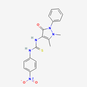 molecular formula C18H17N5O3S B2731874 N-(1,5-二甲基-3-氧代-2-苯基-2,3-二氢-1H-嘧啶-4-基)-N'-(4-硝基苯基)硫脲 CAS No. 101721-59-9