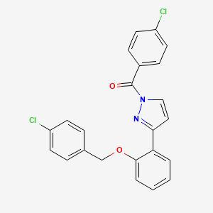 molecular formula C23H16Cl2N2O2 B2731890 (4-Chlorophenyl)-[3-[2-[(4-chlorophenyl)methoxy]phenyl]pyrazol-1-yl]methanone CAS No. 477713-38-5