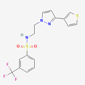 molecular formula C16H14F3N3O2S2 B2731894 N-(2-(3-(thiophen-3-yl)-1H-pyrazol-1-yl)ethyl)-3-(trifluoromethyl)benzenesulfonamide CAS No. 2034367-12-7