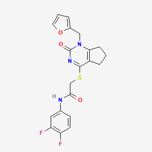 molecular formula C20H17F2N3O3S B2731896 N-(3,4-difluorophenyl)-2-((1-(furan-2-ylmethyl)-2-oxo-2,5,6,7-tetrahydro-1H-cyclopenta[d]pyrimidin-4-yl)thio)acetamide CAS No. 941946-25-4