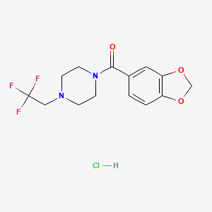 molecular formula C14H16ClF3N2O3 B2731931 1-(2H-1,3-BENZODIOXOLE-5-CARBONYL)-4-(2,2,2-TRIFLUOROETHYL)PIPERAZINE HYDROCHLORIDE CAS No. 1396798-69-8