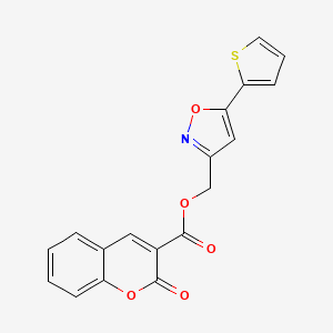 molecular formula C18H11NO5S B2731932 [5-(thiophen-2-yl)-1,2-oxazol-3-yl]methyl 2-oxo-2H-chromene-3-carboxylate CAS No. 946346-19-6