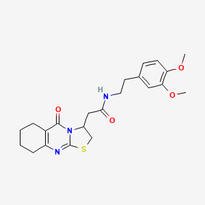 molecular formula C22H27N3O4S B2731934 N-(3,4-dimethoxyphenethyl)-2-(5-oxo-3,5,6,7,8,9-hexahydro-2H-thiazolo[2,3-b]quinazolin-3-yl)acetamide CAS No. 1021121-80-1