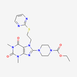 molecular formula C20H26N8O4S B2731950 Ethyl 4-[1,3-dimethyl-2,6-dioxo-7-(2-pyrimidin-2-ylsulfanylethyl)purin-8-yl]piperazine-1-carboxylate CAS No. 672321-73-2