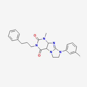 molecular formula C24H25N5O2 B2731952 1-methyl-8-(3-methylphenyl)-3-(3-phenylpropyl)-1H,2H,3H,4H,6H,7H,8H-imidazo[1,2-g]purine-2,4-dione CAS No. 872840-16-9