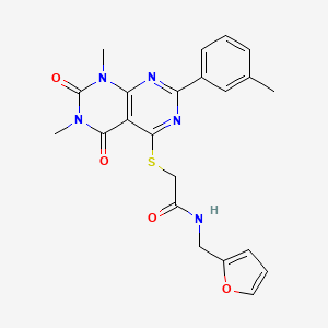 molecular formula C22H21N5O4S B2731996 2-((6,8-dimethyl-5,7-dioxo-2-(m-tolyl)-5,6,7,8-tetrahydropyrimido[4,5-d]pyrimidin-4-yl)thio)-N-(furan-2-ylmethyl)acetamide CAS No. 872688-24-9