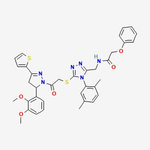 molecular formula C36H36N6O5S2 B2732012 N-((5-((2-(5-(2,3-dimethoxyphenyl)-3-(thiophen-2-yl)-4,5-dihydro-1H-pyrazol-1-yl)-2-oxoethyl)thio)-4-(2,5-dimethylphenyl)-4H-1,2,4-triazol-3-yl)methyl)-2-phenoxyacetamide CAS No. 393585-40-5