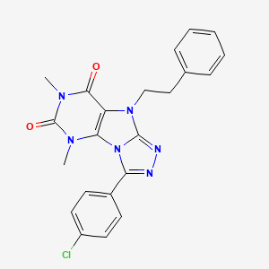 molecular formula C22H19ClN6O2 B2732016 8-(4-Chlorophenyl)-1,3-dimethyl-5-(2-phenylethyl)purino[8,9-c][1,2,4]triazole-2,4-dione CAS No. 921788-25-2