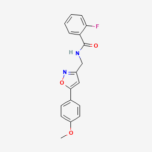 molecular formula C18H15FN2O3 B2732023 2-fluoro-N-((5-(4-methoxyphenyl)isoxazol-3-yl)methyl)benzamide CAS No. 953231-48-6