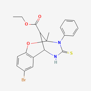 molecular formula C20H19BrN2O3S B2732032 ethyl 8-bromo-2-methyl-3-phenyl-4-thioxo-3,4,5,6-tetrahydro-2H-2,6-methano-1,3,5-benzoxadiazocine-11-carboxylate CAS No. 1005038-11-8