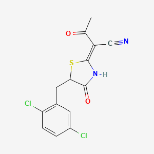 molecular formula C14H10Cl2N2O2S B2732036 (Z)-2-(5-(2,5-dichlorobenzyl)-4-oxothiazolidin-2-ylidene)-3-oxobutanenitrile CAS No. 799793-70-7