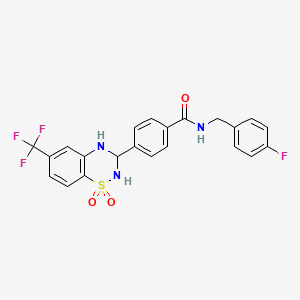 molecular formula C22H17F4N3O3S B2732048 4-(1,1-dioxido-6-(trifluoromethyl)-3,4-dihydro-2H-benzo[e][1,2,4]thiadiazin-3-yl)-N-(4-fluorobenzyl)benzamide CAS No. 1115534-58-1