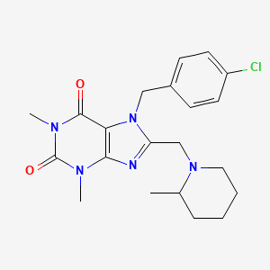molecular formula C21H26ClN5O2 B2732059 7-(4-chlorobenzyl)-1,3-dimethyl-8-[(2-methylpiperidin-1-yl)methyl]-3,7-dihydro-1H-purine-2,6-dione CAS No. 851938-30-2