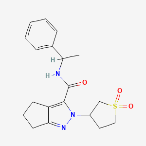molecular formula C19H23N3O3S B2732064 2-(1,1-dioxidotetrahydrothiophen-3-yl)-N-(1-phenylethyl)-2,4,5,6-tetrahydrocyclopenta[c]pyrazole-3-carboxamide CAS No. 2310153-86-5