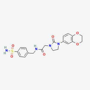 molecular formula C20H22N4O6S B2732077 2-(3-(2,3-dihydrobenzo[b][1,4]dioxin-6-yl)-2-oxoimidazolidin-1-yl)-N-(4-sulfamoylbenzyl)acetamide CAS No. 1327550-10-6