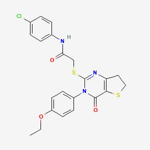 molecular formula C22H20ClN3O3S2 B2732078 N-(4-chlorophenyl)-2-[[3-(4-ethoxyphenyl)-4-oxo-6,7-dihydrothieno[3,2-d]pyrimidin-2-yl]sulfanyl]acetamide CAS No. 686772-82-7