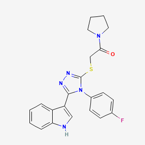 molecular formula C22H20FN5OS B2732085 2-((4-(4-fluorophenyl)-5-(1H-indol-3-yl)-4H-1,2,4-triazol-3-yl)thio)-1-(pyrrolidin-1-yl)ethanone CAS No. 852167-60-3