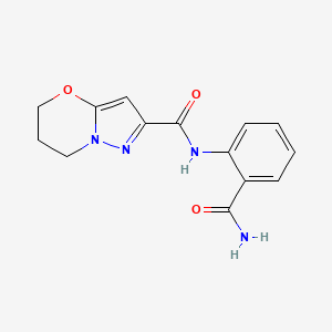 molecular formula C14H14N4O3 B2732087 N-(2-carbamoylphenyl)-6,7-dihydro-5H-pyrazolo[5,1-b][1,3]oxazine-2-carboxamide CAS No. 1428352-57-1