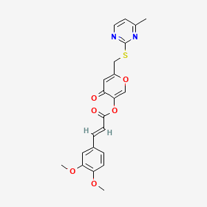 (E)-6-(((4-methylpyrimidin-2-yl)thio)methyl)-4-oxo-4H-pyran-3-yl 3-(3,4-dimethoxyphenyl)acrylate