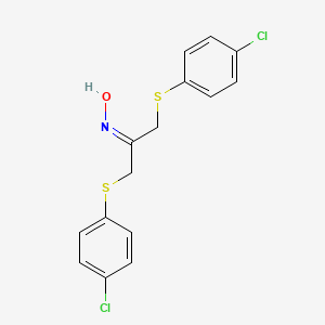 molecular formula C15H13Cl2NOS2 B2732116 N-[1,3-bis[(4-chlorophenyl)sulfanyl]propan-2-ylidene]hydroxylamine CAS No. 400082-27-1