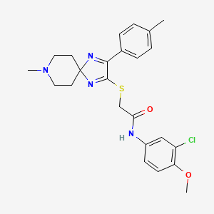molecular formula C24H27ClN4O2S B2732122 N-(3-chloro-4-methoxyphenyl)-2-((8-methyl-3-(p-tolyl)-1,4,8-triazaspiro[4.5]deca-1,3-dien-2-yl)thio)acetamide CAS No. 1184991-69-2