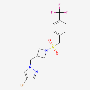 molecular formula C15H15BrF3N3O2S B2732162 4-Bromo-1-[[1-[[4-(trifluoromethyl)phenyl]methylsulfonyl]azetidin-3-yl]methyl]pyrazole CAS No. 2415553-71-6