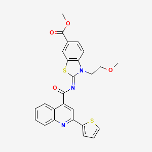 molecular formula C26H21N3O4S2 B2732178 Methyl 3-(2-methoxyethyl)-2-(2-thiophen-2-ylquinoline-4-carbonyl)imino-1,3-benzothiazole-6-carboxylate CAS No. 864975-33-7