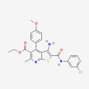 molecular formula C25H22ClN3O4S B2732182 Ethyl 3-amino-2-[(3-chlorophenyl)carbamoyl]-4-(4-methoxyphenyl)-6-methylthieno[2,3-b]pyridine-5-carboxylate CAS No. 2320930-95-6