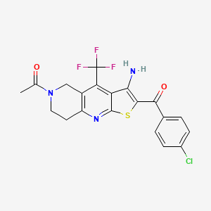 molecular formula C20H15ClF3N3O2S B2732197 1-[3-amino-2-(4-chlorobenzoyl)-4-(trifluoromethyl)-7,8-dihydrothieno[2,3-b][1,6]naphthyridin-6(5H)-yl]-1-ethanone CAS No. 727671-21-8