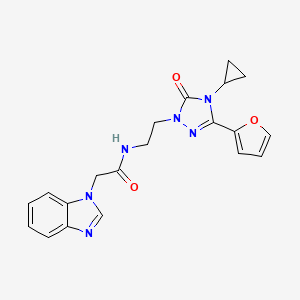 molecular formula C20H20N6O3 B2732207 2-(1H-benzo[d]imidazol-1-yl)-N-(2-(4-cyclopropyl-3-(furan-2-yl)-5-oxo-4,5-dihydro-1H-1,2,4-triazol-1-yl)ethyl)acetamide CAS No. 1797846-95-7