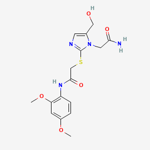 2-((1-(2-amino-2-oxoethyl)-5-(hydroxymethyl)-1H-imidazol-2-yl)thio)-N-(2,4-dimethoxyphenyl)acetamide
