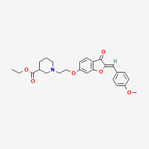 molecular formula C26H29NO6 B2732227 (Z)-乙酸 1-(2-((2-(4-甲氧基苯甲亚甲基)-3-氧代-2,3-二氢苯并呋喃-6-基)氧基)乙基)哌啶-3-甲酸酯 CAS No. 890632-29-8