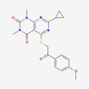 molecular formula C20H20N4O4S B2732234 7-Cyclopropyl-5-[2-(4-methoxyphenyl)-2-oxoethyl]sulfanyl-1,3-dimethylpyrimido[4,5-d]pyrimidine-2,4-dione CAS No. 863003-31-0