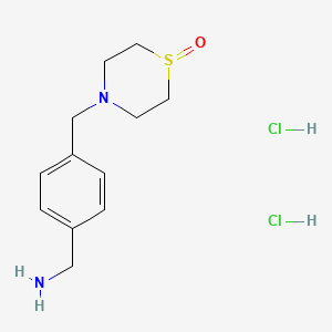 molecular formula C12H20Cl2N2OS B2732235 4-{[4-(Aminomethyl)phenyl]methyl}-1lambda4-thiomorpholin-1-one dihydrochloride CAS No. 1909310-03-7