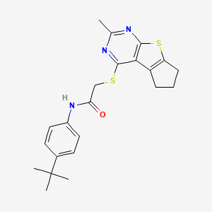 N-(4-tert-butylphenyl)-2-({10-methyl-7-thia-9,11-diazatricyclo[6.4.0.0^{2,6}]dodeca-1(8),2(6),9,11-tetraen-12-yl}sulfanyl)acetamide