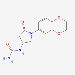 molecular formula C13H15N3O4 B2732258 1-(1-(2,3-二氢苯并[b][1,4]二噁烷-6-基)-5-氧代吡咯烷-3-基)脲 CAS No. 877641-19-5